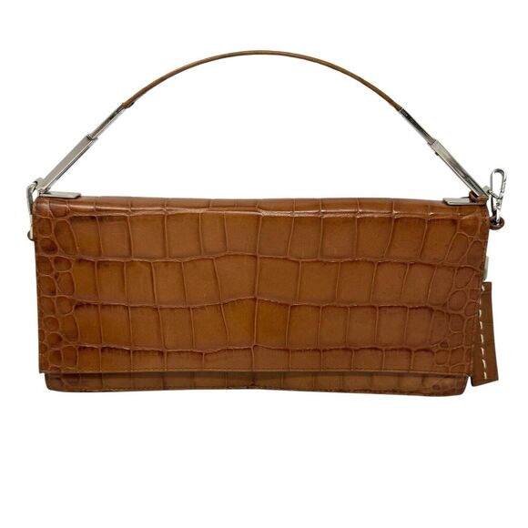 Antonio Melani Brown Croc Embossed Top Handle Structured Purse W/Crossbody Strap - Picture 2 of 13